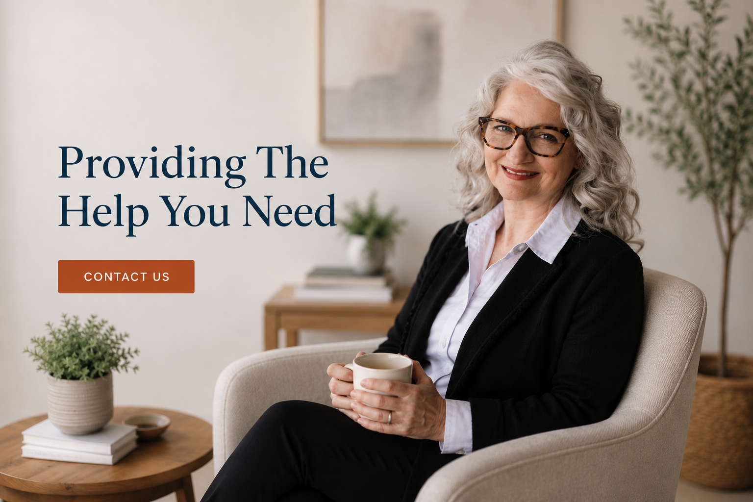Julie Parker of Counseling Associates, LLC, seated in a comfortable counseling office, offering compassionate mental health and chronic illness support.