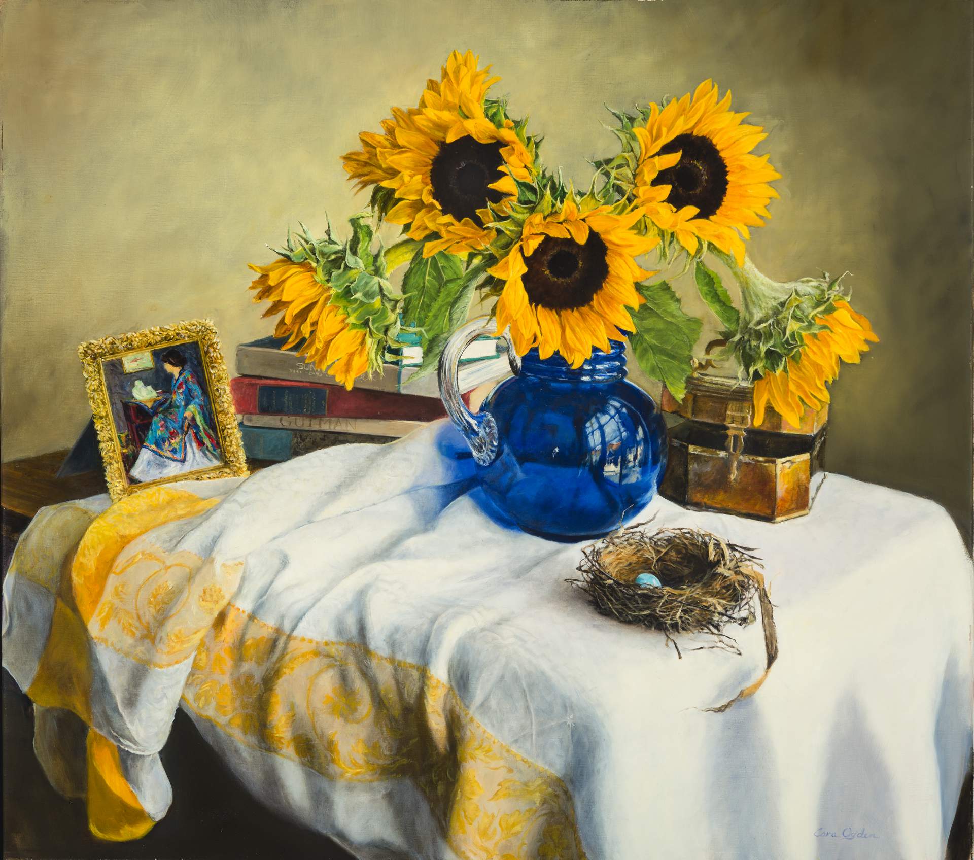 Sunflowers in a Cobalt Vase