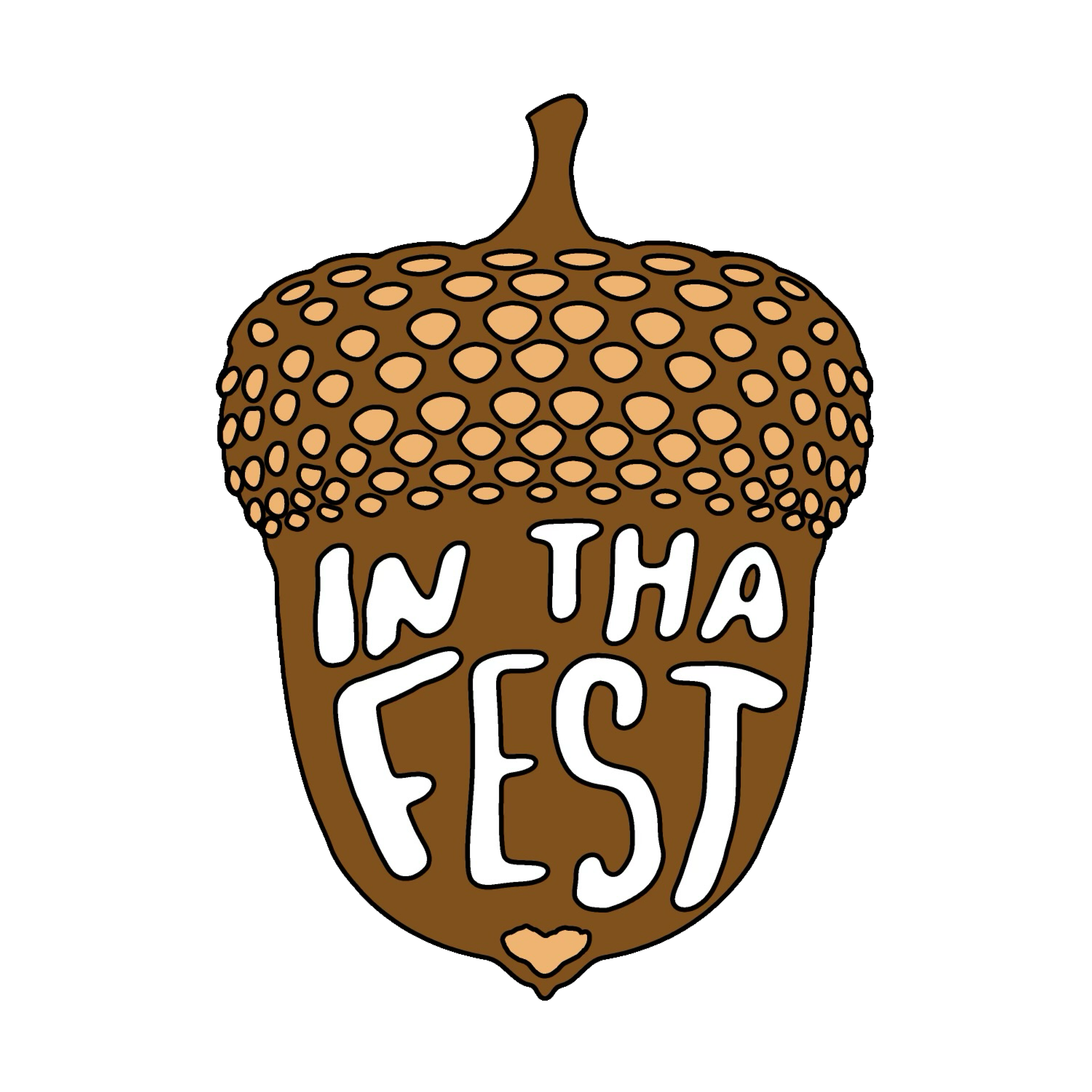 Logo for In Tha Fest, an Illustration of a pine cone with a brown top and beige scales, with the phrase 'INTHAFEST' written across the image.