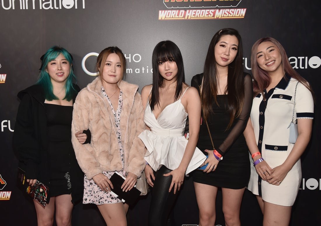  Celine Cheung, Kimi Plushys, Aria Saki, Leslie Fu and Janet Xu attend The Los Angeles Premiere Of \"My Hero Academia: World Heroes' Mission\" at L.A. LIVE on October 26, 2021 in Los Angeles, California. (Photo by Alberto E. Rodriguez/Getty Images fo
