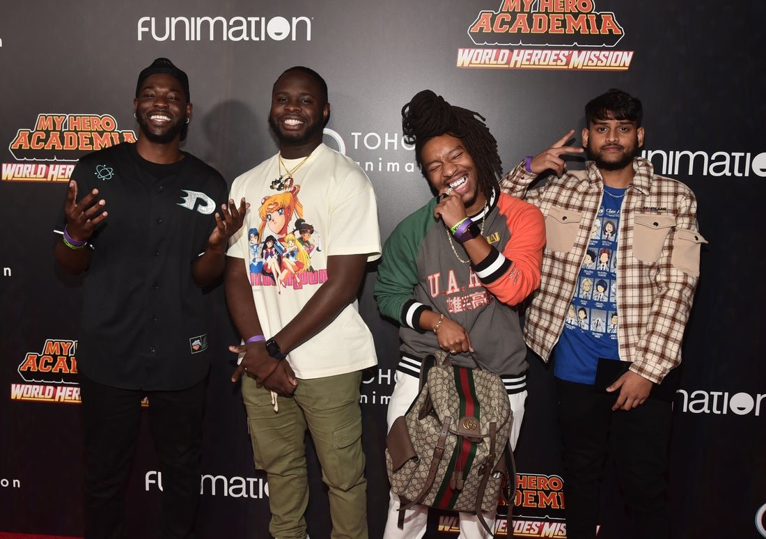  Mark Phillips, Leland Manigo, Aff Harris and Dylan Patel attends The Los Angeles Premiere Of \"My Hero Academia: World Heroes' Mission\" at L.A. LIVE on October 26, 2021 in Los Angeles, California. (Photo by Alberto E. Rodriguez/Getty Images for Fun