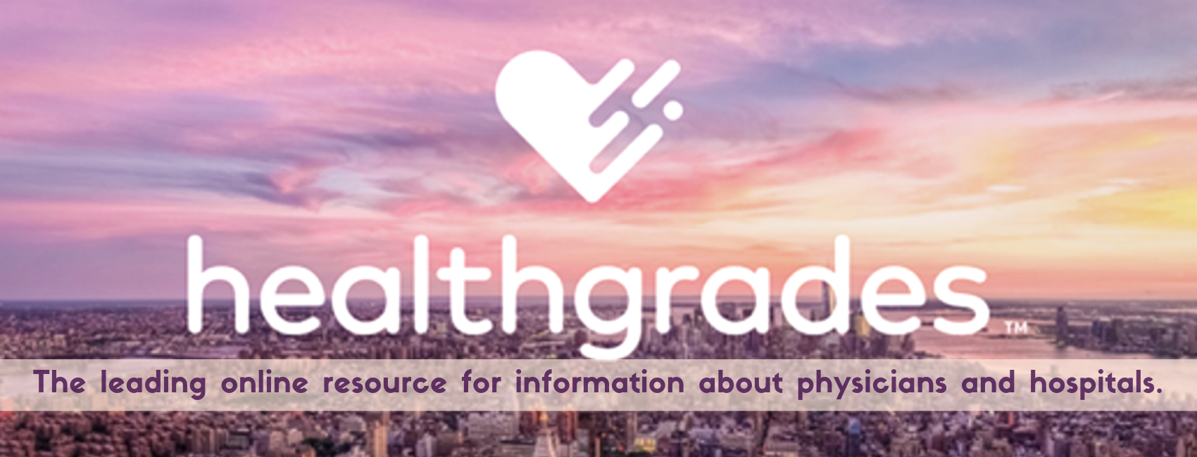 City landscape with Healthgrades logo