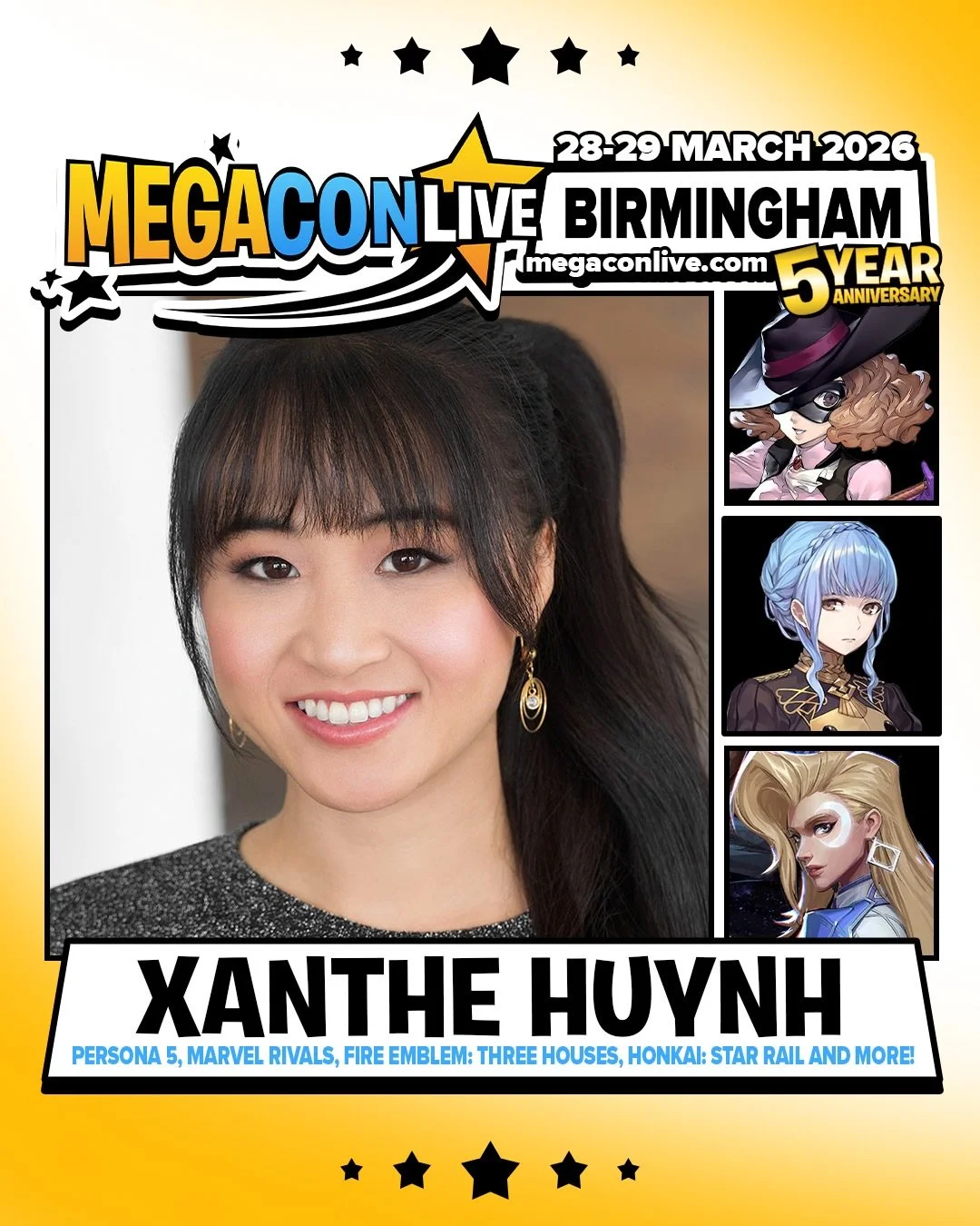 xanthe huynh voice actor attending mega con live birmingham uk march 28-29, 2026