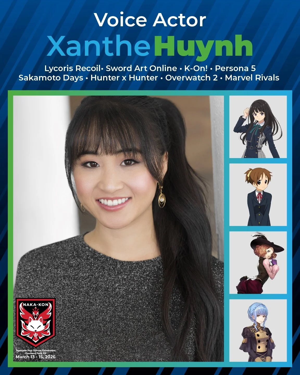 xanthe huynh voice actor to guest at nakakon in overland kansas march 13-15, 2026