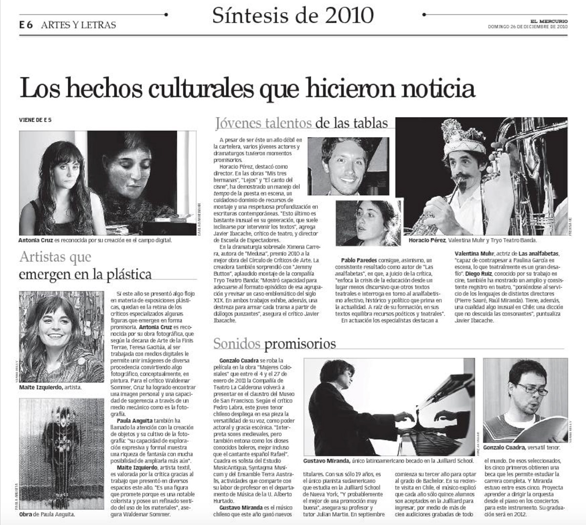 Sintesís 2010, El Mercurio, Artes y Letras. 