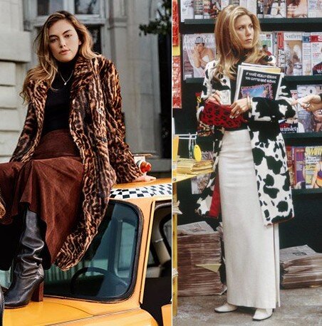 A long, animal print coat paired with a long skirt and boots is right up early season Rachel’s alley when her style was less serious and more experimental. (Photo: Ralph Lauren)