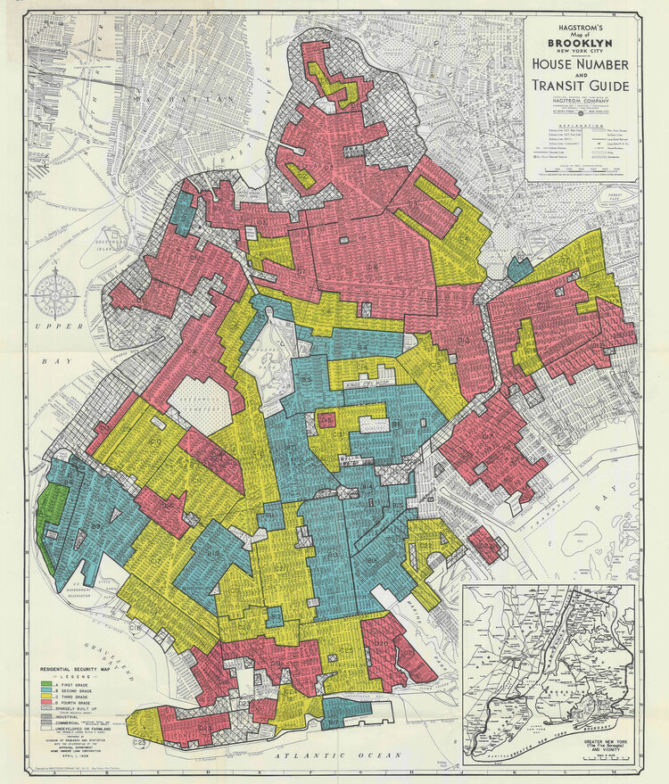 The 1938 Home Owners’ Loan Corporation map of Brooklyn. Photo: National Archives and Records Administration, Mapping Inequality
