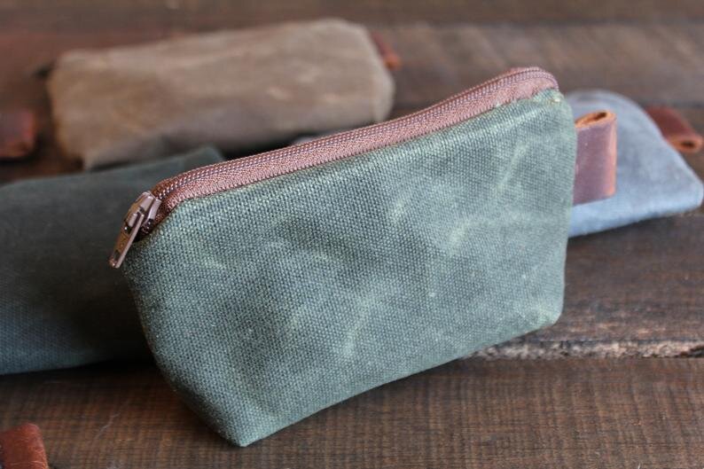 Eco-friendly pencil pouch from Etsy, made out of waxed canvas.