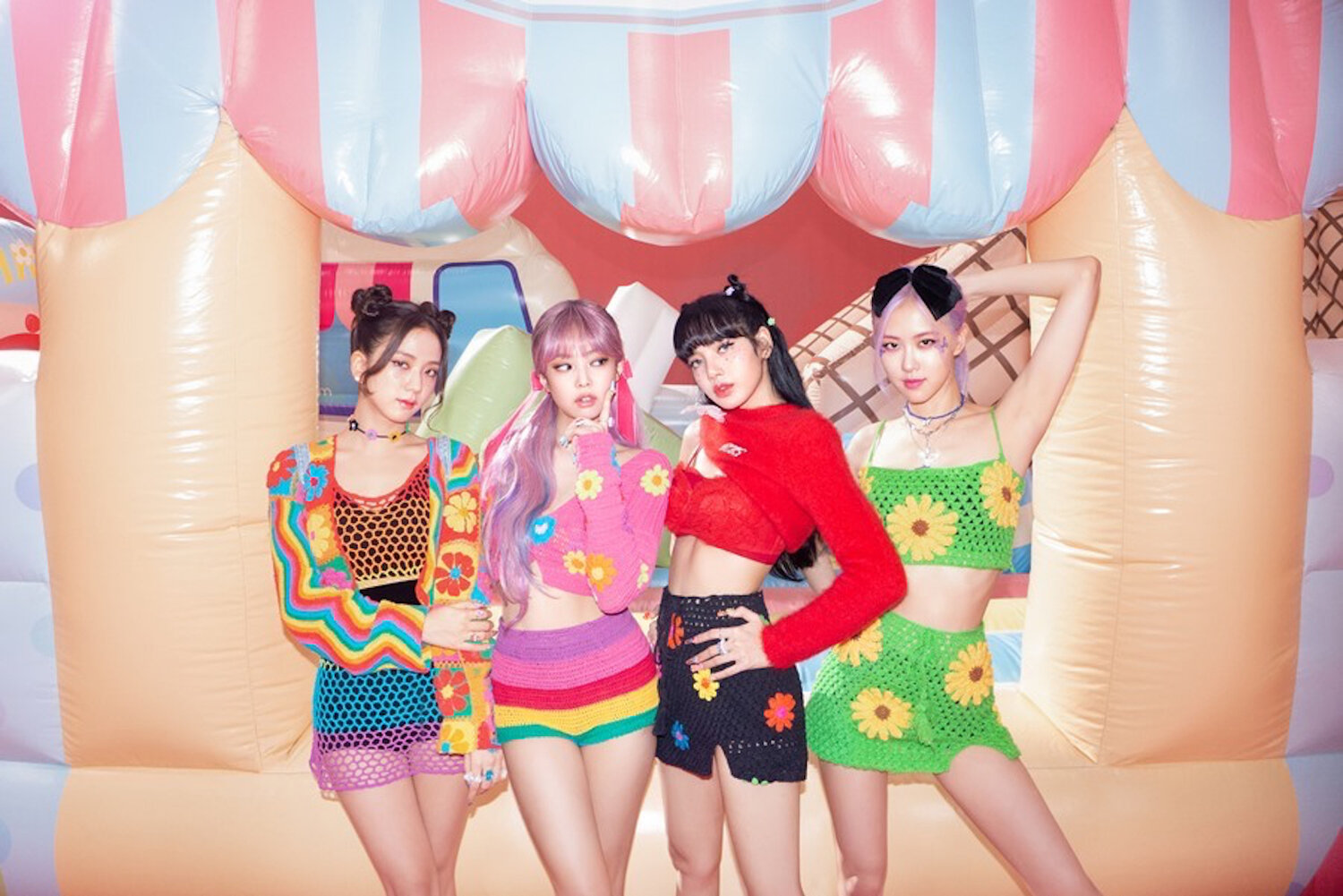 Blackpink wearing Shopflufy outfits on the set of their new music video. Photo: YG Ent.