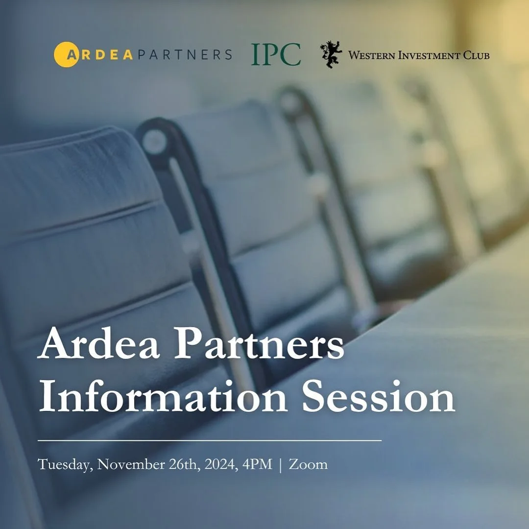 Ardea Partners will be hosting a virtual information session on Tuesday, November 26th at 4PM on Zoom. 

Please see information attached about Ardea Partners and register for the event using the link in our bio!