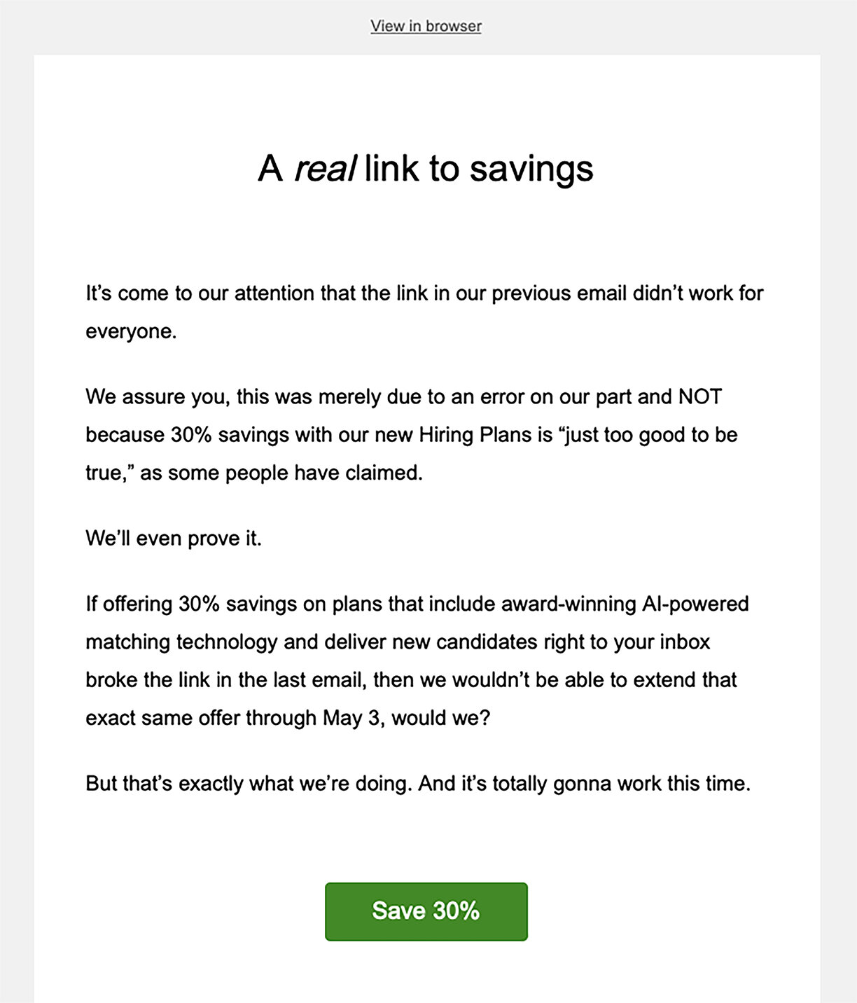 About that broken link we sent you…
