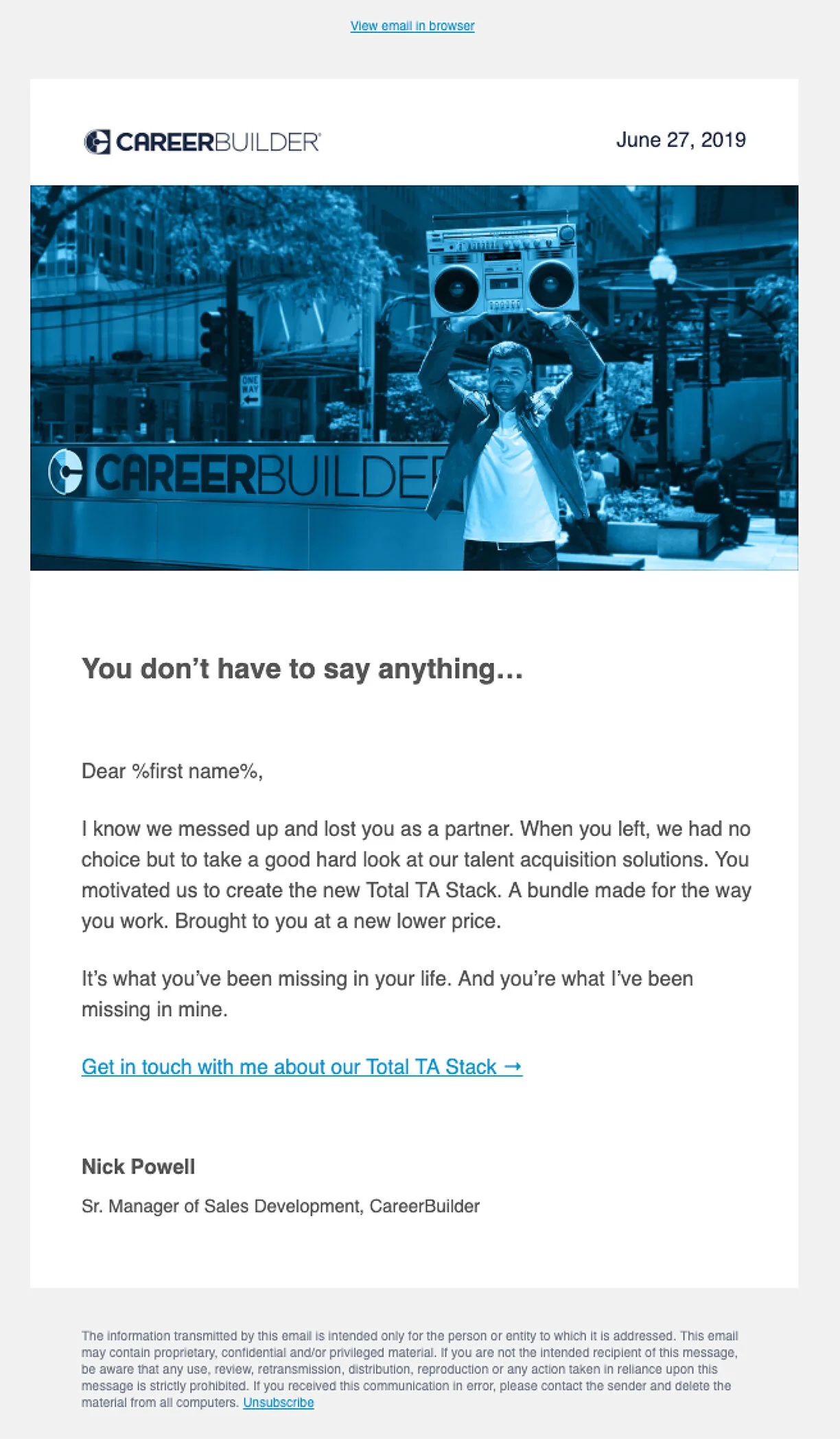Winback campaign email