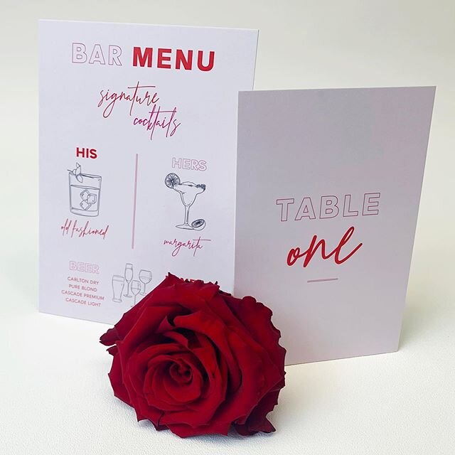 It&rsquo;s Friday afternoon and we are keen for some cocktails! 
How cute is this bar menu with his and her cocktails and matching table numbers? Cheers to the weekend! 🍸 .
.
.
.
.
.
.
.
.
#lovepaper #stationery #weddingstationery #weddingprinting #