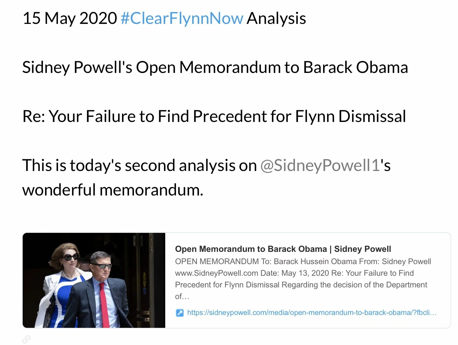 Sidney Powell’s Open Memorandum to Barack Obama - 52nd Analysis - 15 May 2020