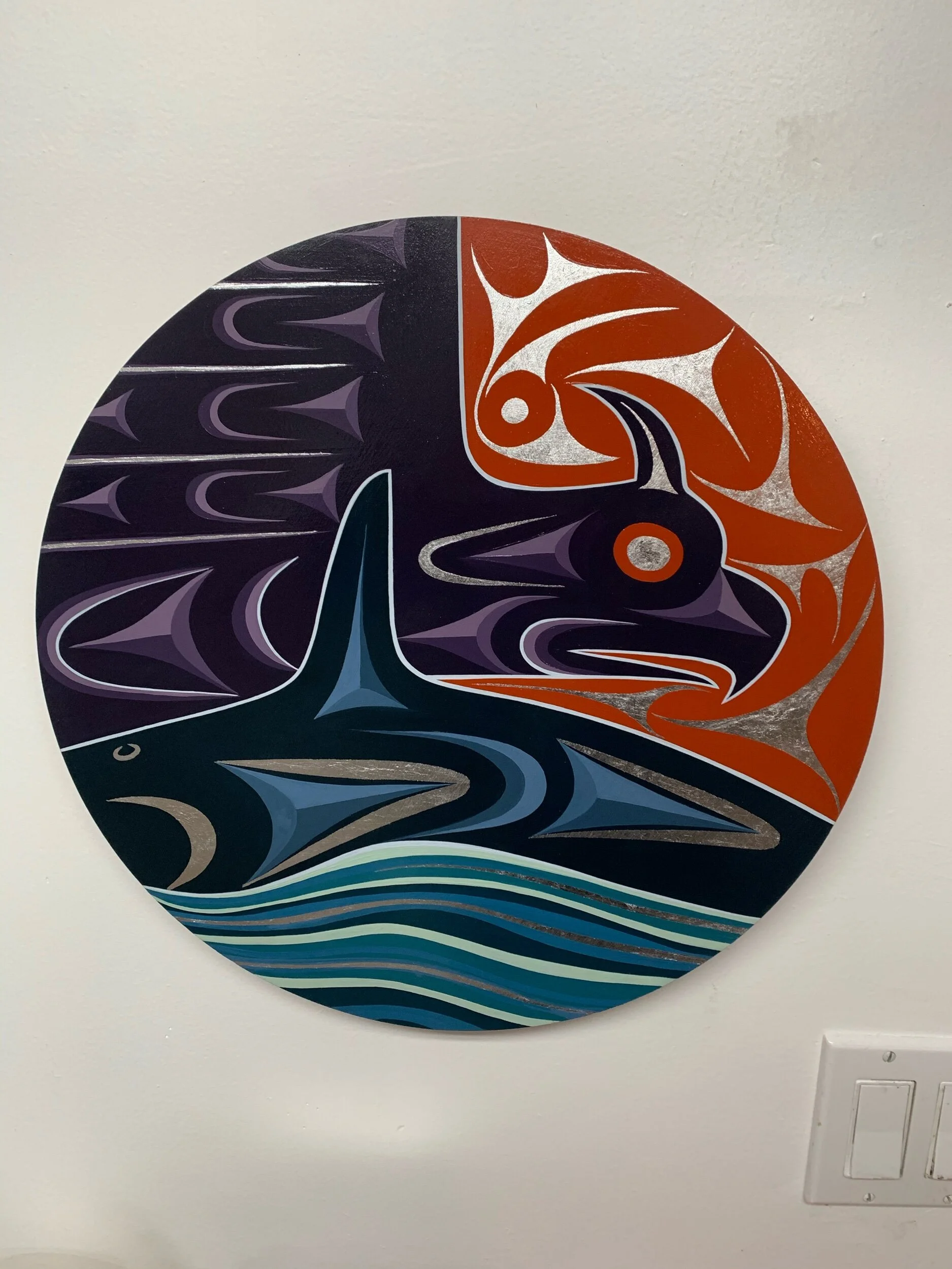 16” round  2020  acrylic and silver leaf on birch 