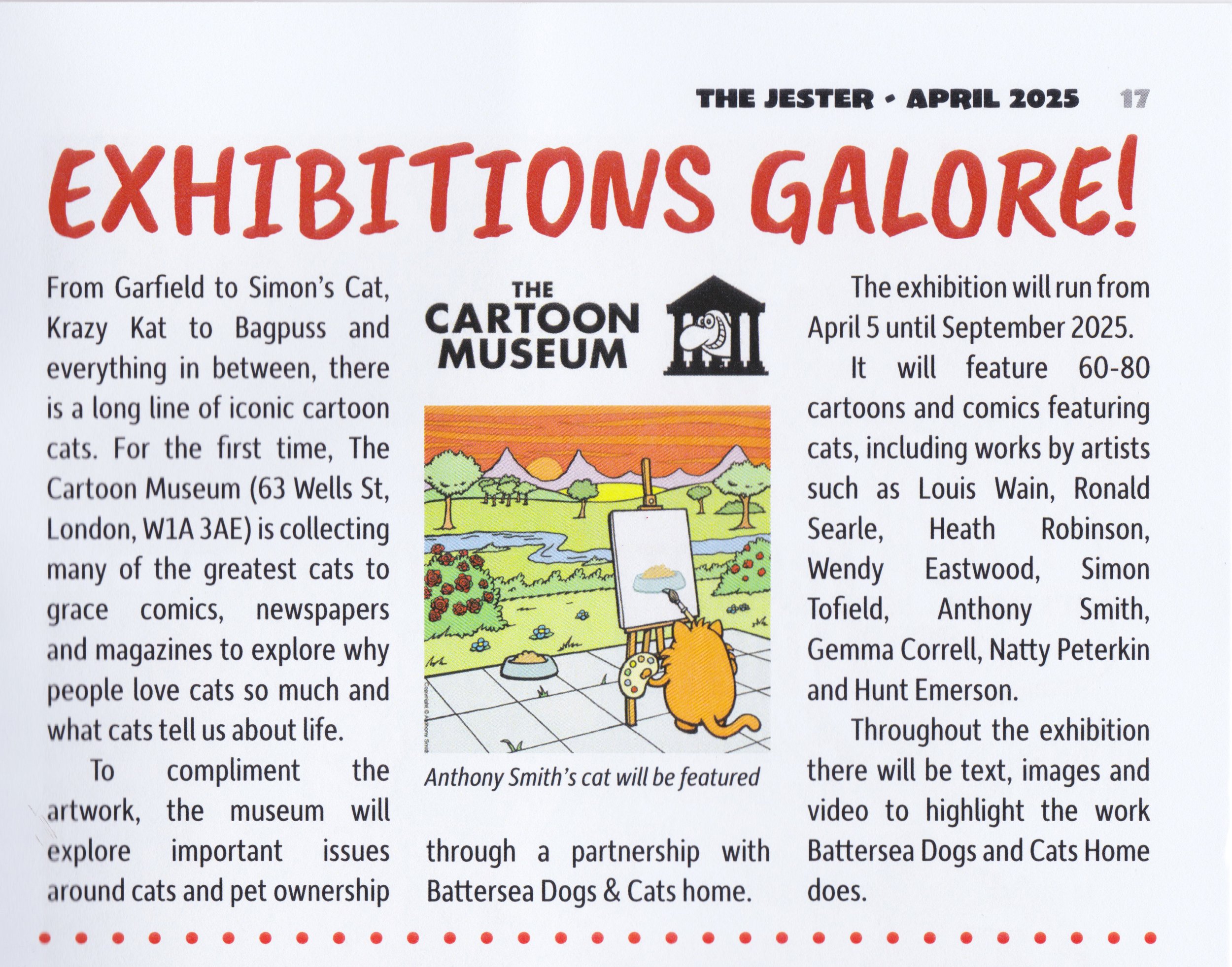 Write up in the Jester. (Magazine of the Cartoonist Club of Great Britain.)