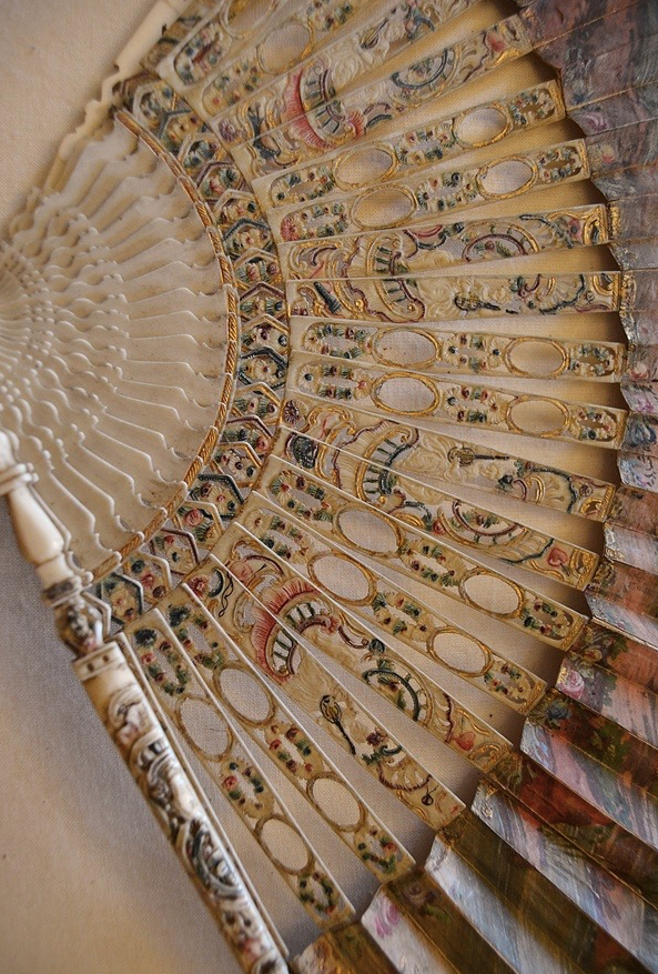 Details of fan sticks, painted and gilded ivory c. 1760-1770