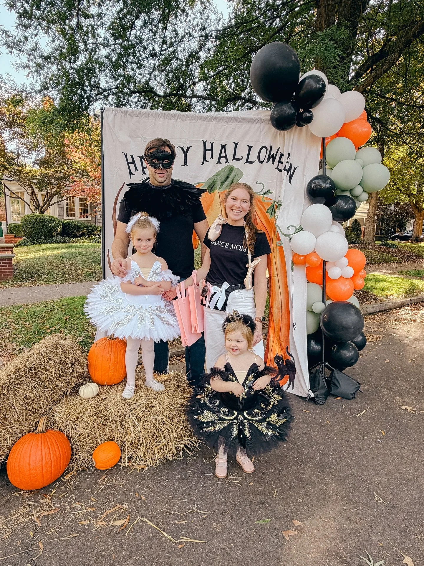 A Swan Lake Halloween! Serena&rsquo;s favorite ballet took center stage this year as she assigned us all our roles. Serena starred at Odette &lsquo;the white swan&rsquo;, Audrey as Odile &lsquo;the black swan&rsquo; and dad was Rothbart, our wicked e