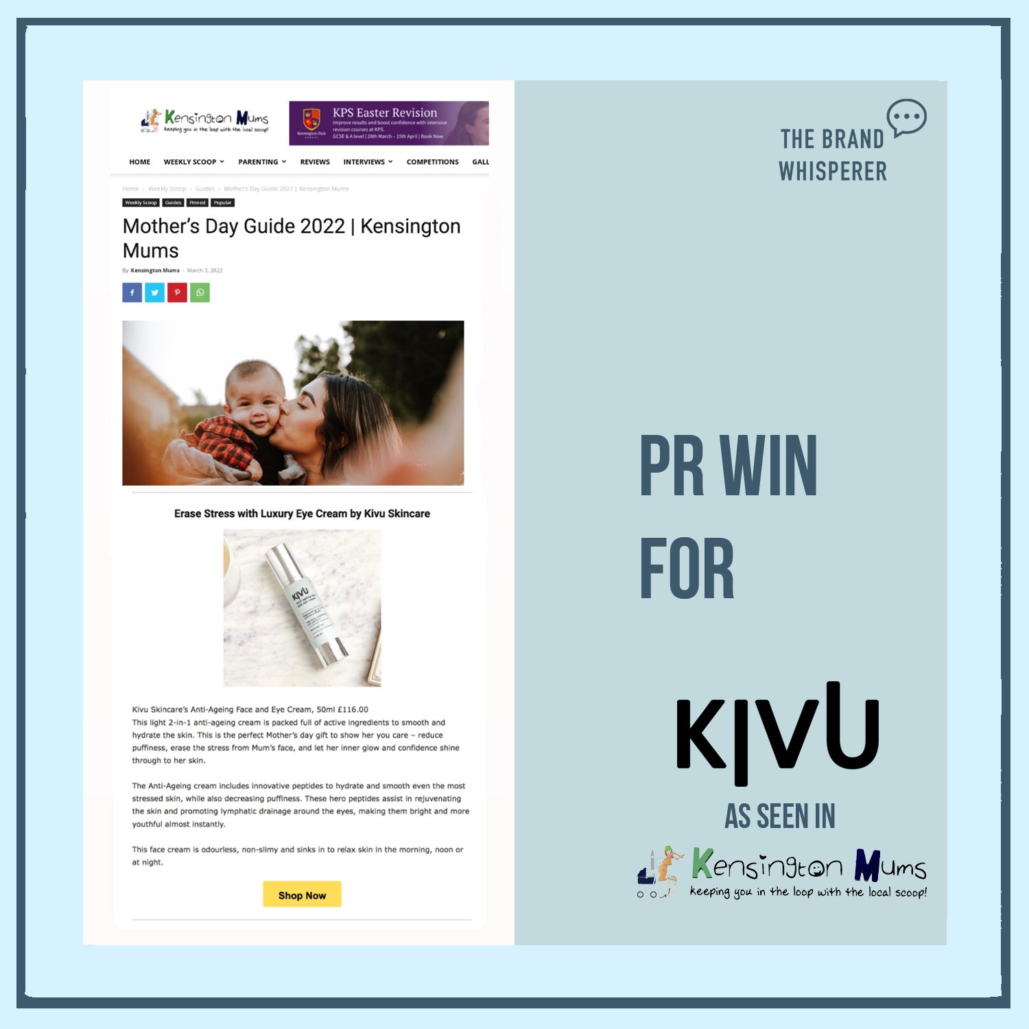 Kivu Skincare in Kensington Mums, March 2022