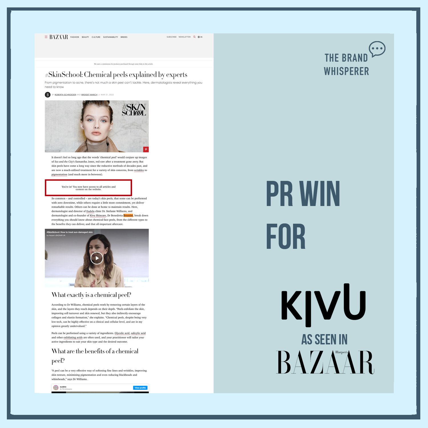 Kivu Skincare co-founder in Harper's Bazaar online, March 2022