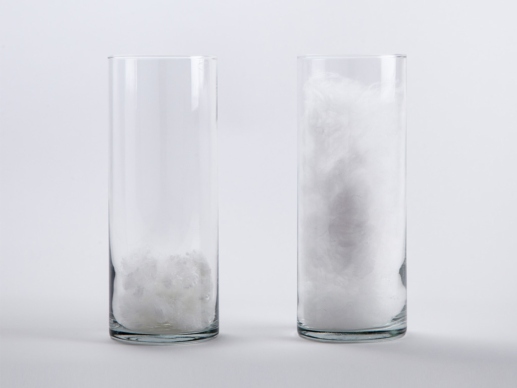 Unopened 5 Star Fibre Fill (Left) vs. Opened 5 Star Fibre Fill (Right)