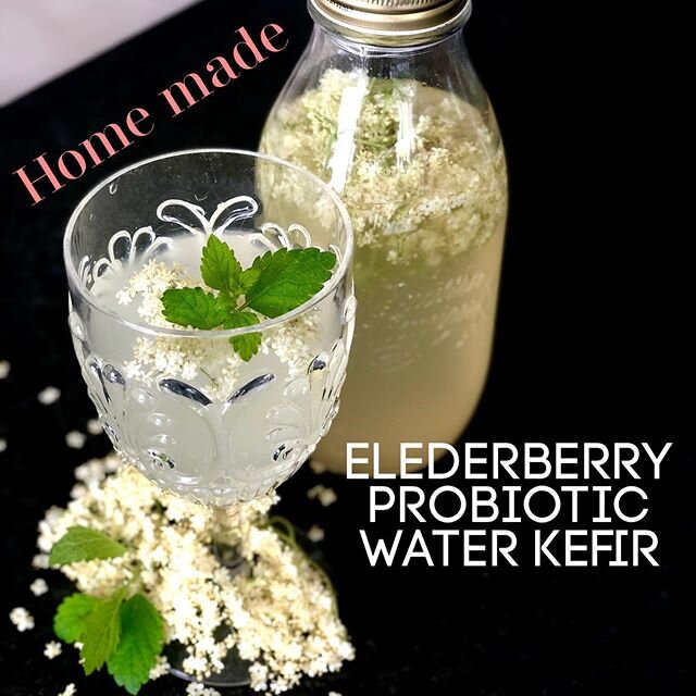 The best one we ever made💛 using kefir grains, sugar (that will turn into bacteria) and elderberry flowers, fermenting for 3-4 days. Probiotic kefir contains live cultures and bacteria that will help keep your gut healthy and it also tastes deliciou