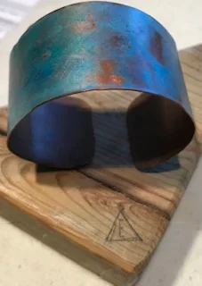 STATEMENT PIECE PAINTED COPPER CUFF - ocean colours    Item #101 B  