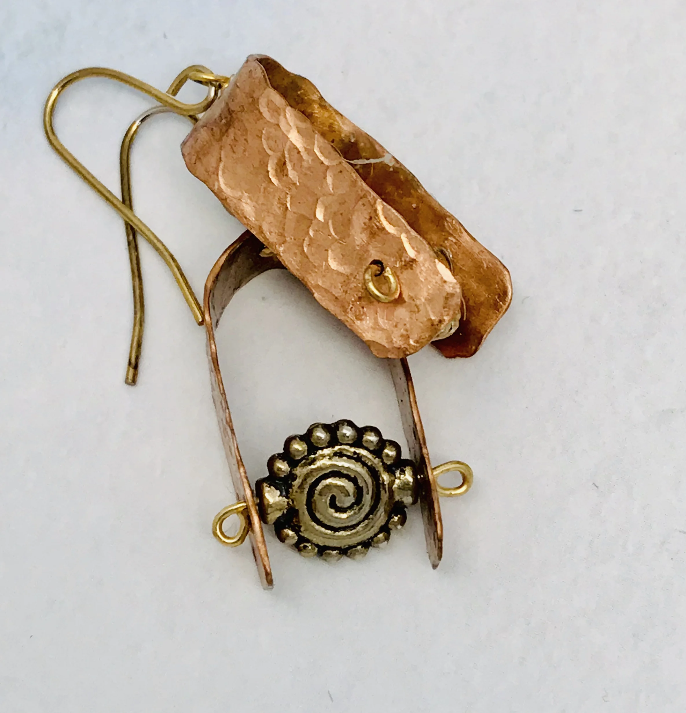 TEXTURED COPPER HORSESHOE earring with METAL bead    Item  #40 E  