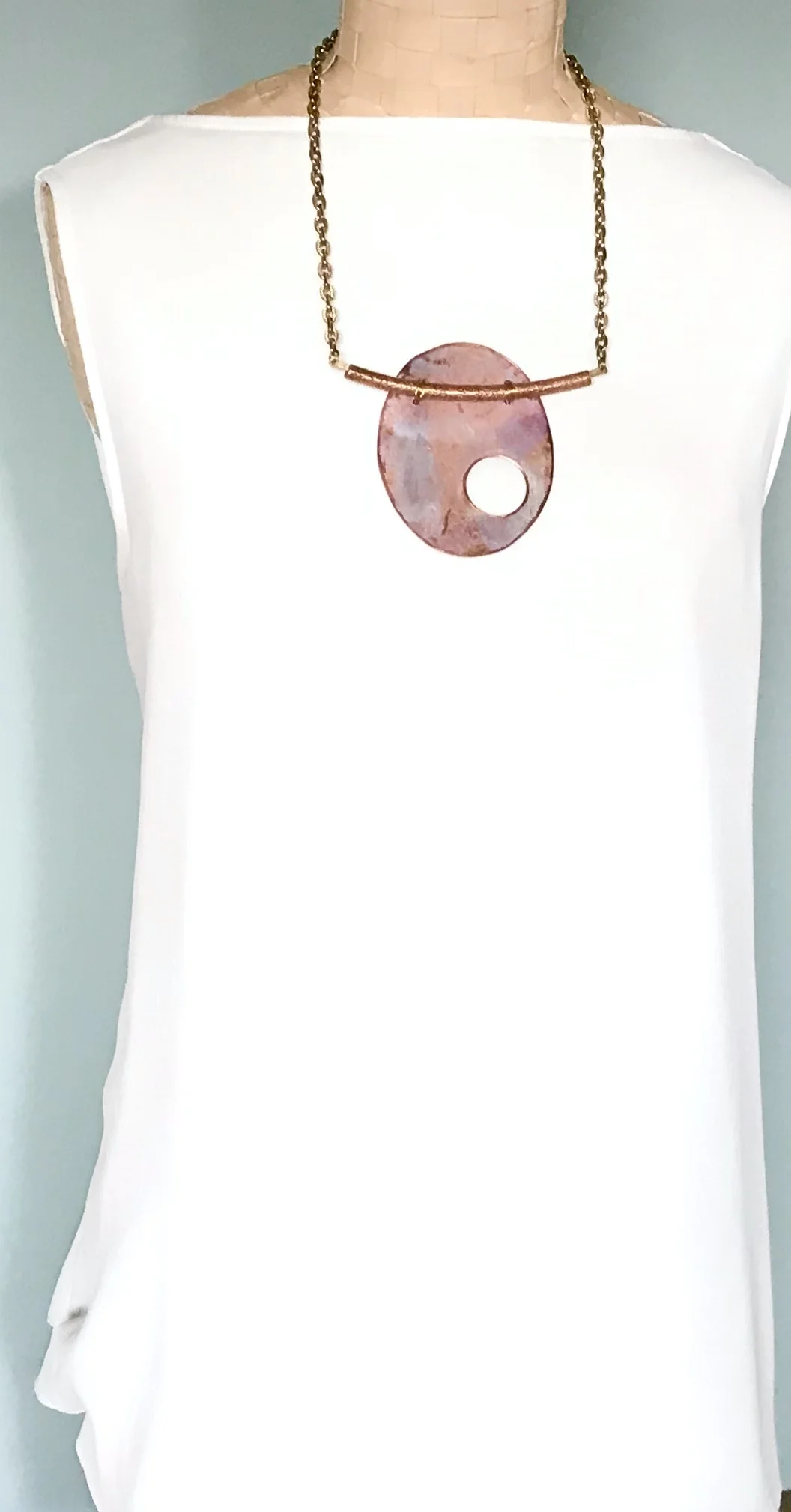 LUMINOUS HAND PAINTED COPPER OVAL with BRASS BAR   Item  #95 N  