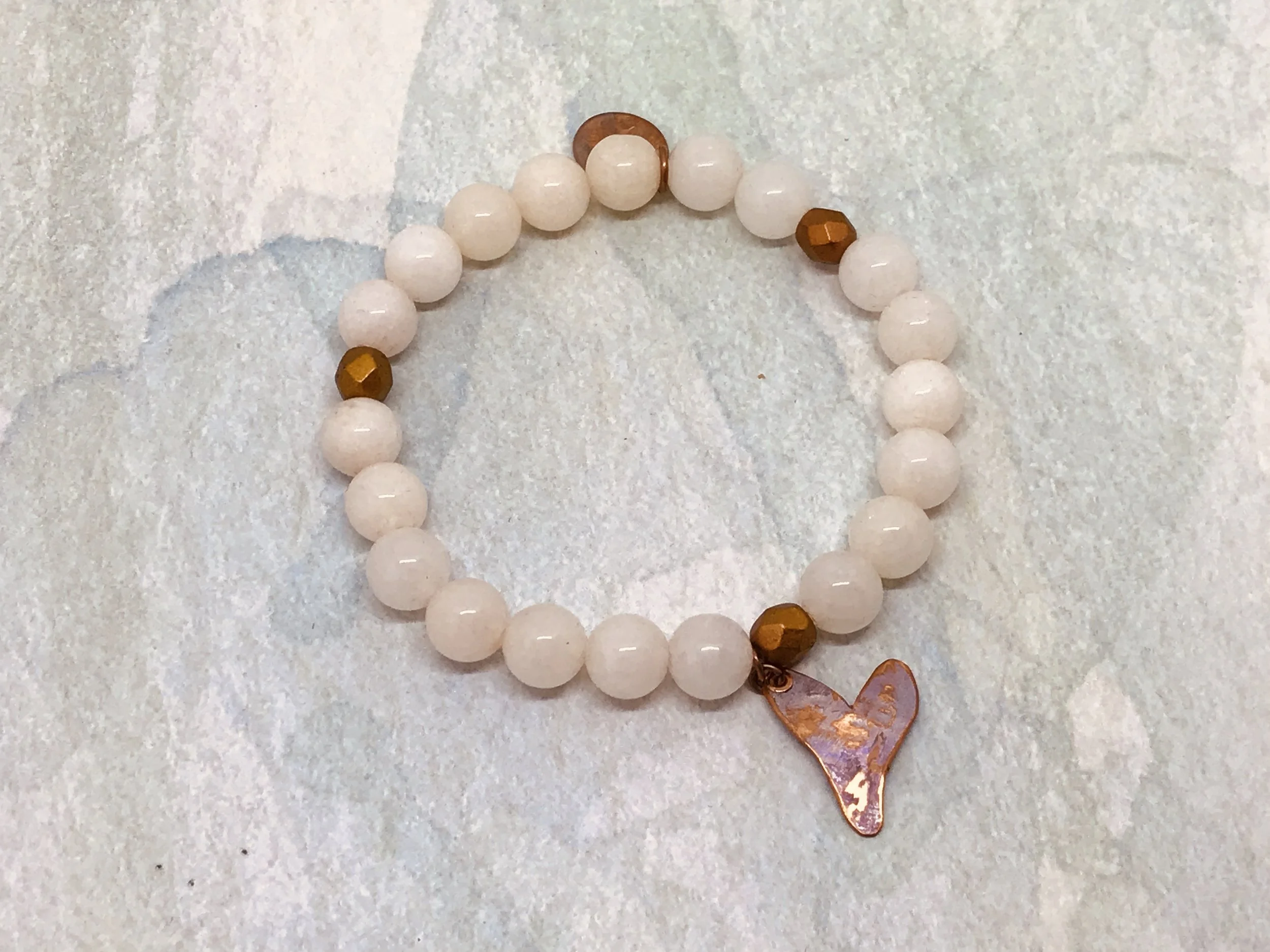 SOLD  486 B SWEET COPPER HEART with pale PINK stones