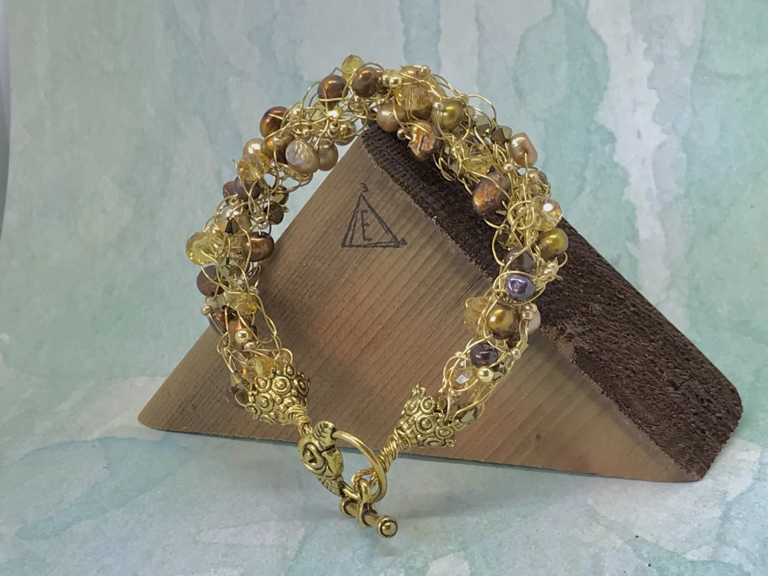 UNIQUE Crocheted wire + crystals + pearls   Item #311 B 