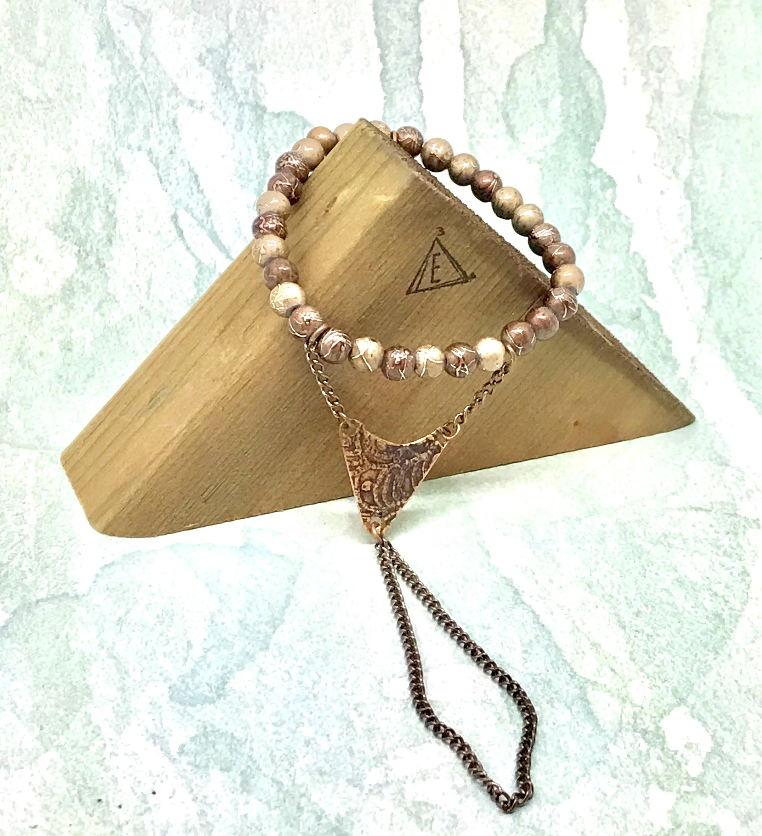 UNUSUAL GYPSY BRACELET with ETCHED TRIANGLE    Item #467 B 