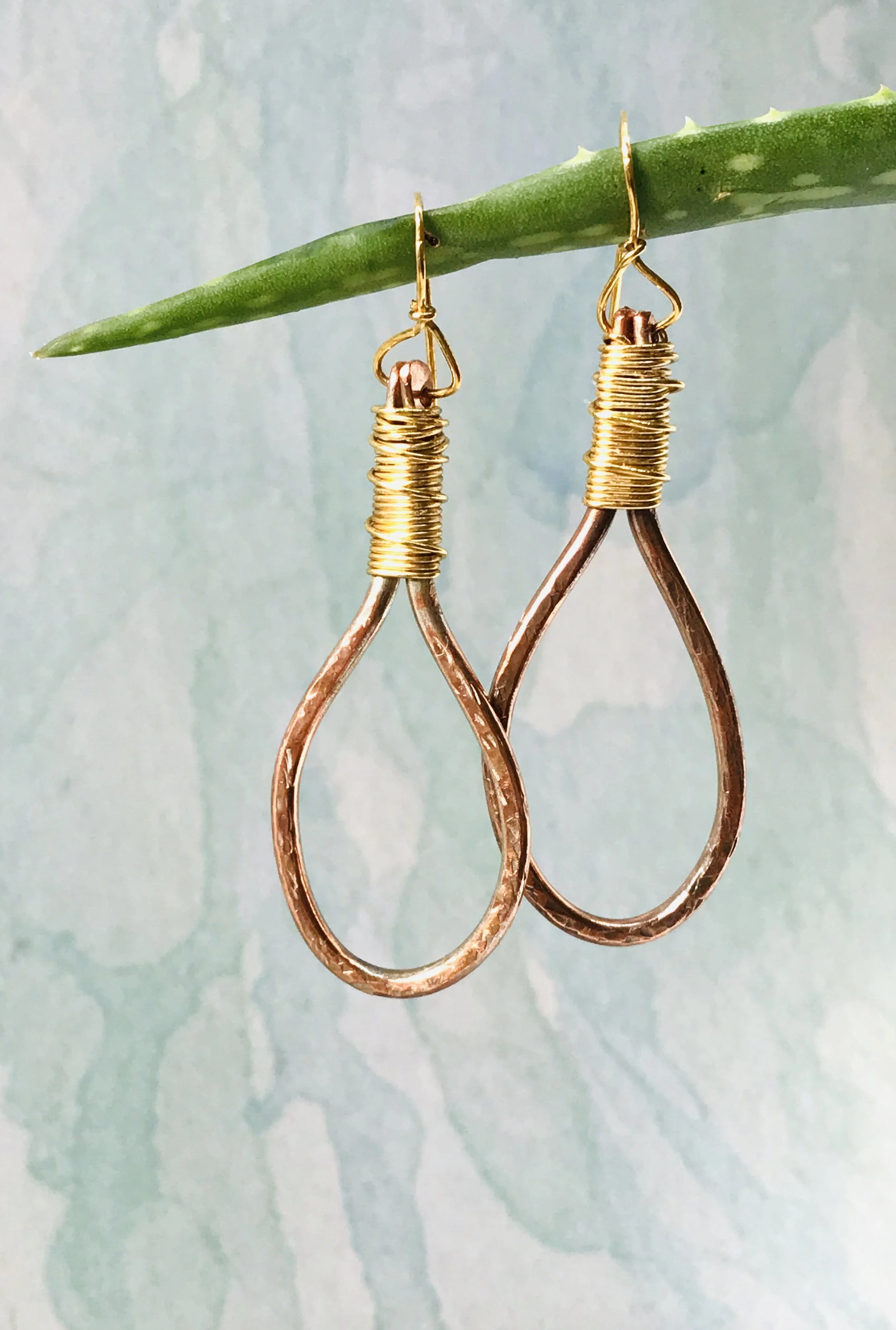 BOLD BOHO textured COPPER brass wire wrapped HOOPS  Item #109 E  