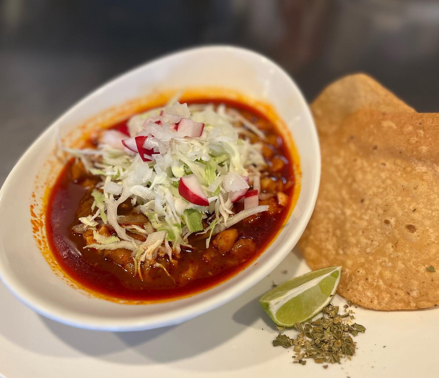 Come by this weekend for our delicious 
Pozole Rojo! 🔥
&bull;Pork and Hominy in a Red Chile Broth topped with Shredded Cabbage, Onions, Radish and Oregano. Served with Tostadas&bull;

#breakfast #catrinacafe #brunch #ocfoodie #pozolerojo #pozole #yu