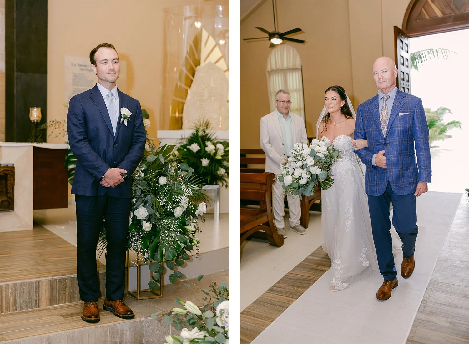 27 Groom waiting for the bride to enter the wedding ceremony and bride walking through the isle holding her father.jpg