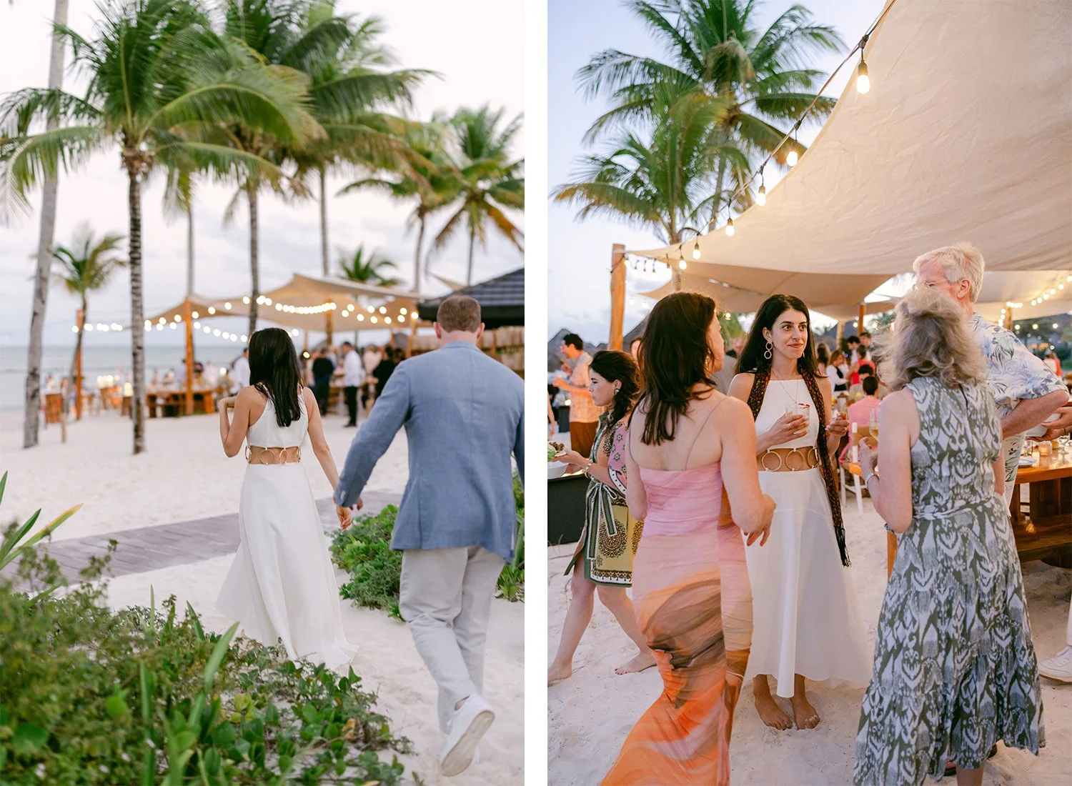 15 bride and groom walking to the welcome party reception by the beach at night.JPG