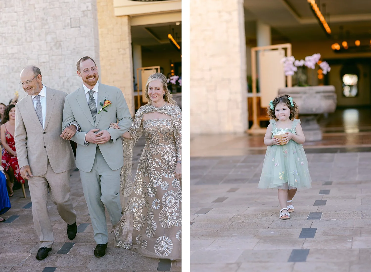 36 groom entering the wedding ceremony walking with his parents and flower girl walking.JPG