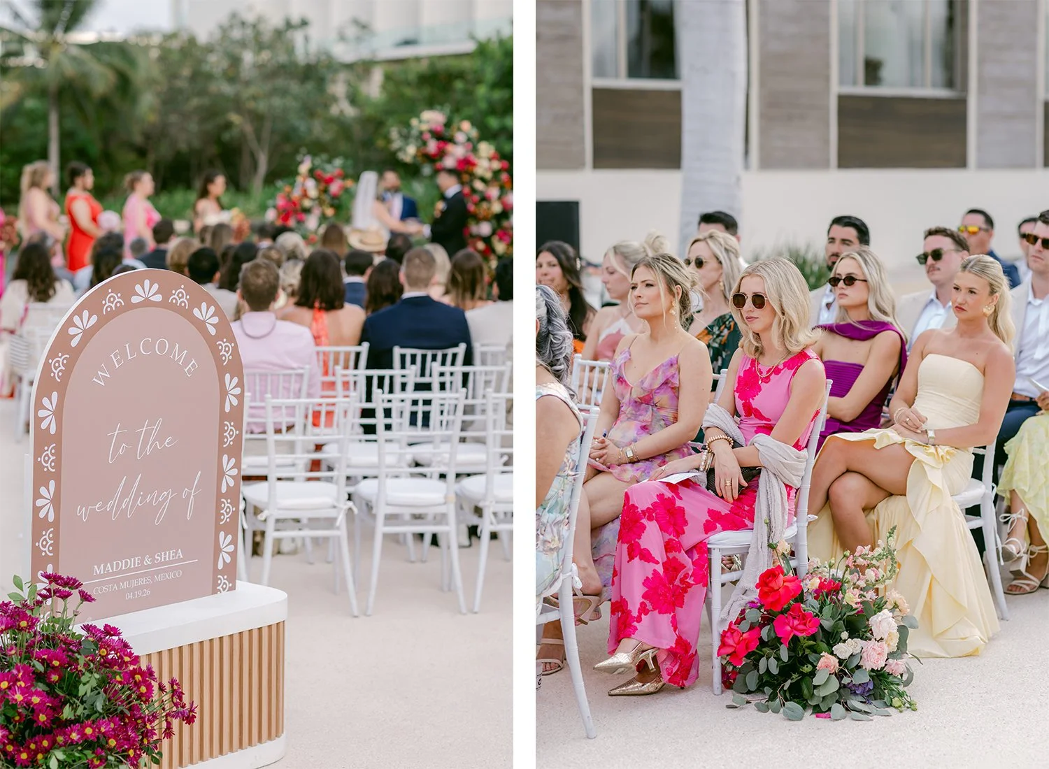 31 beautiful wedding welcome sign and fancy looking guests in the ceremony.JPG