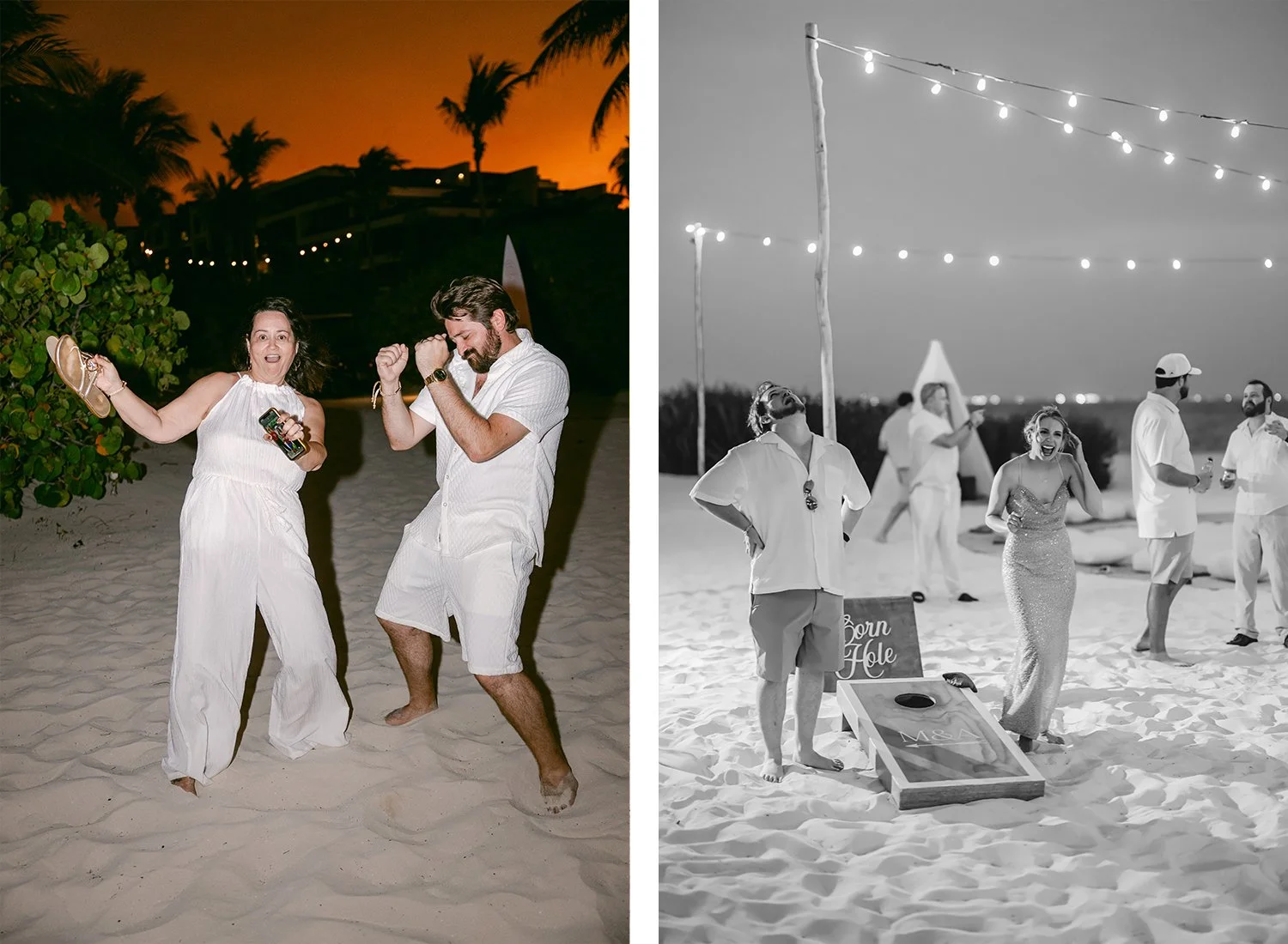 28 welcome party guests enjoying games by the beach at night.JPG