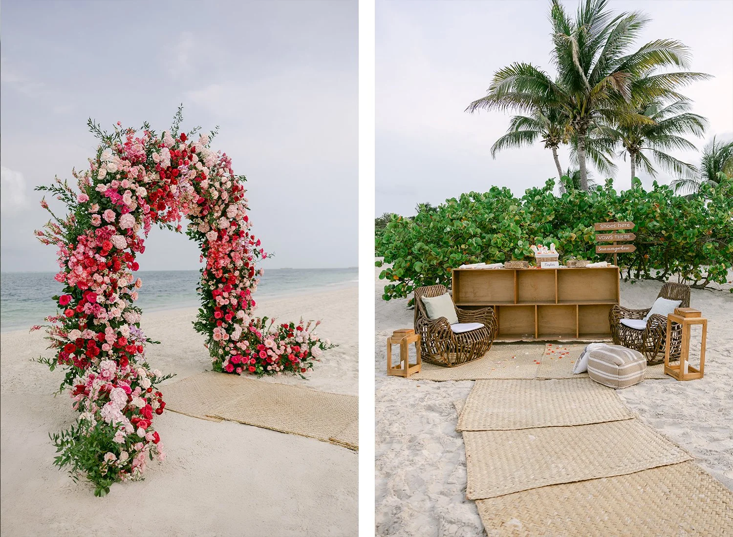 29 beautiful wedding ceremony floral arch by the beach and a shoes station.JPG