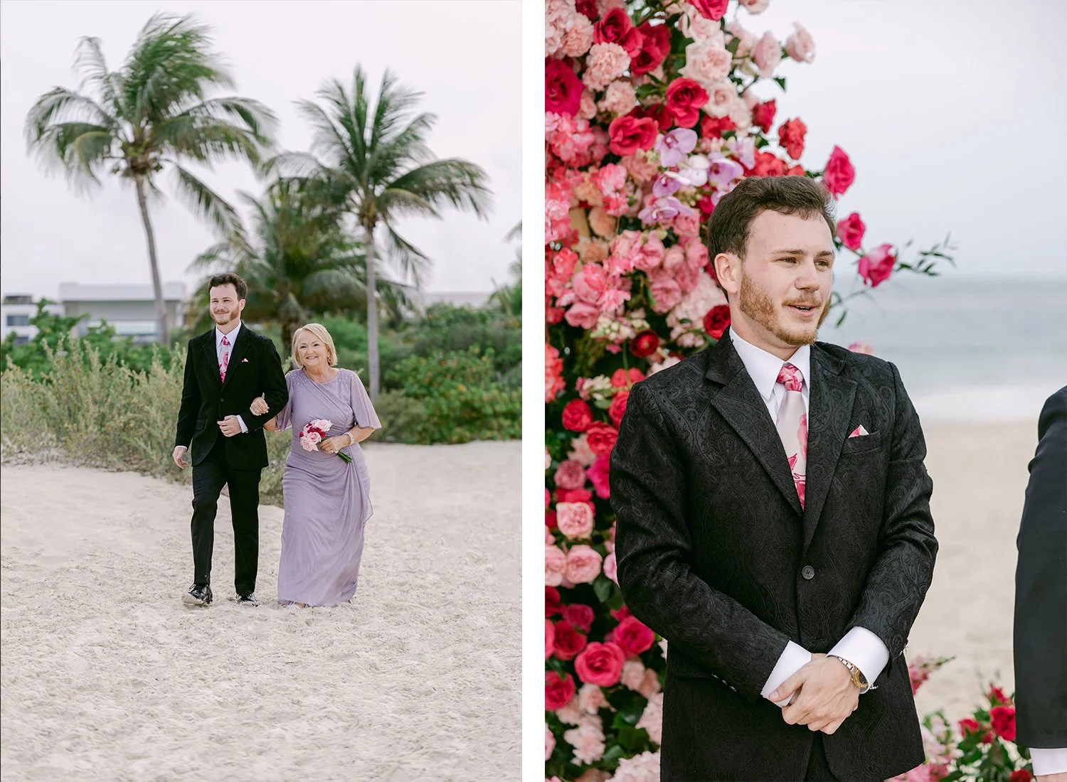 32 groom going to the ceremony wedding by the beach with his mother waiting for the bride.jpg