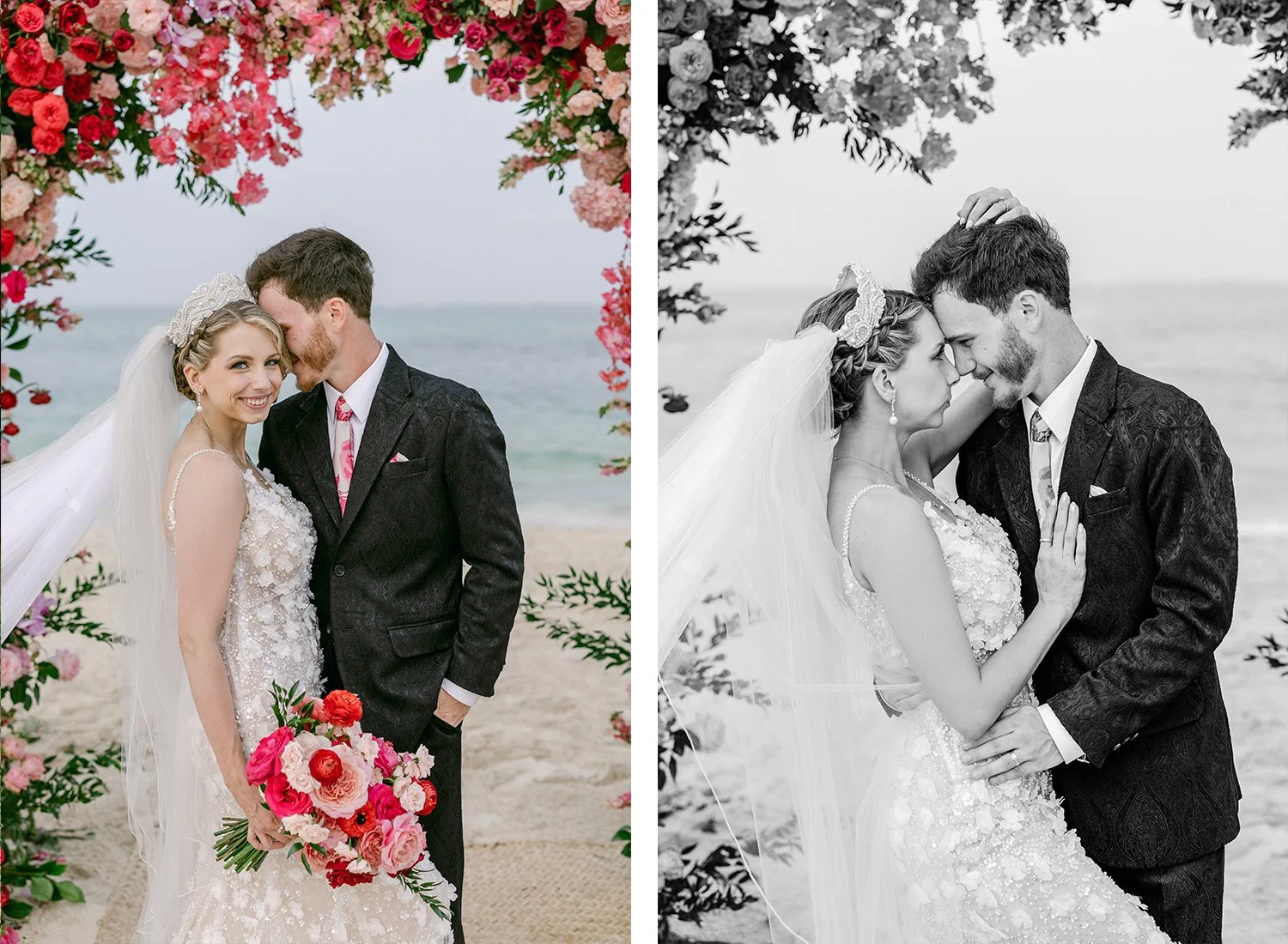 43 bride and groom down the arch kissing by the beach after their wedding.JPG