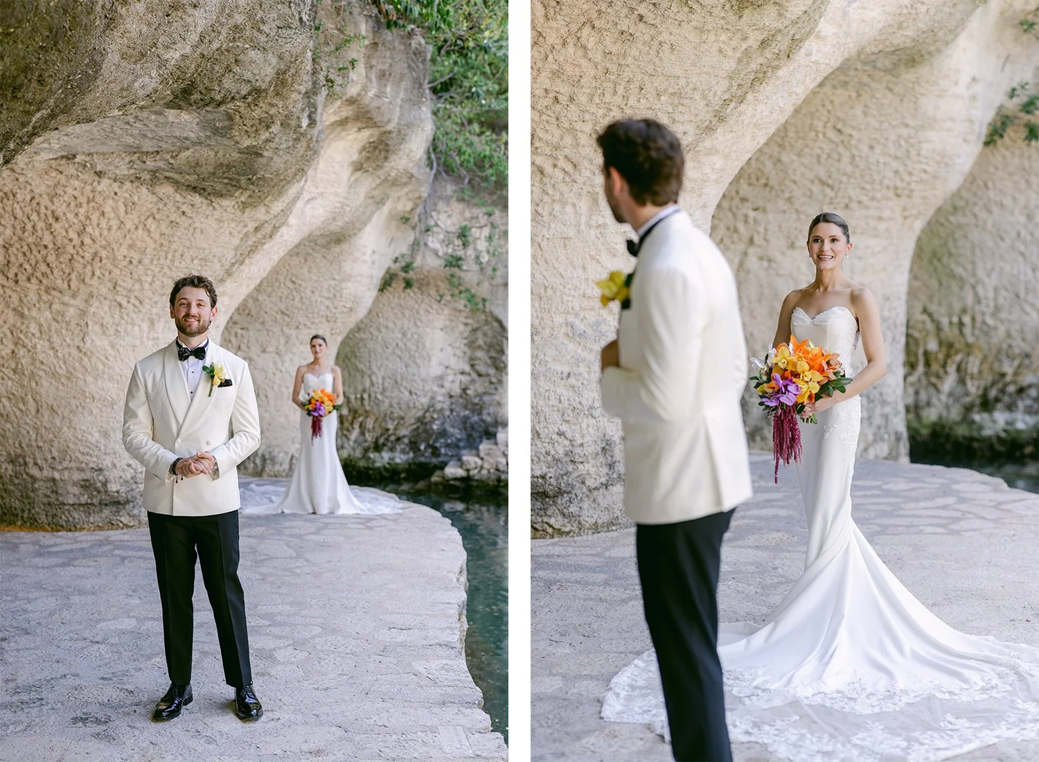 13 bride approaching to the groom on their first look cancun hotel xcaret.JPG