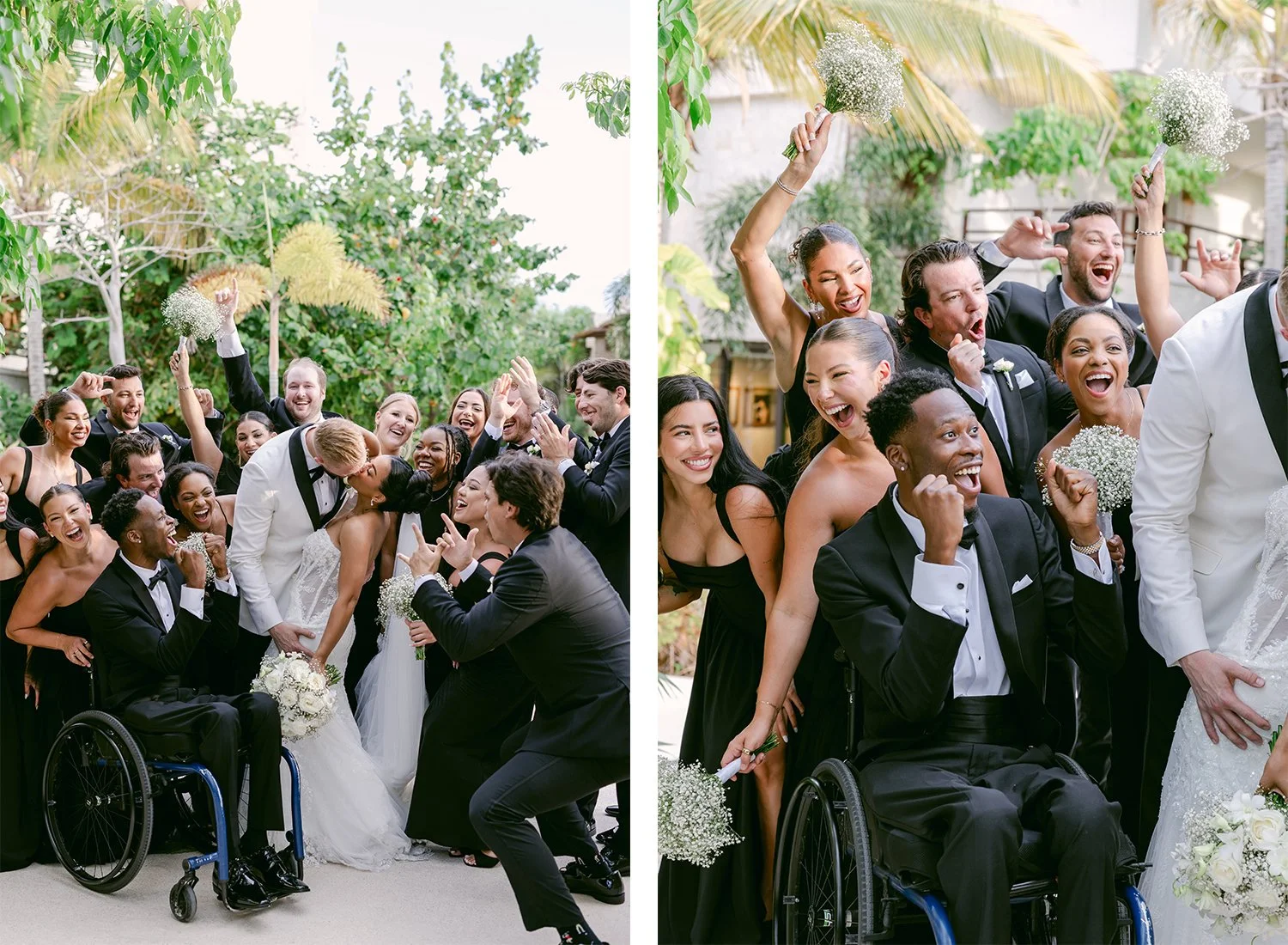 41 bride and groom kiss with the bridal party watching and cheering.JPG