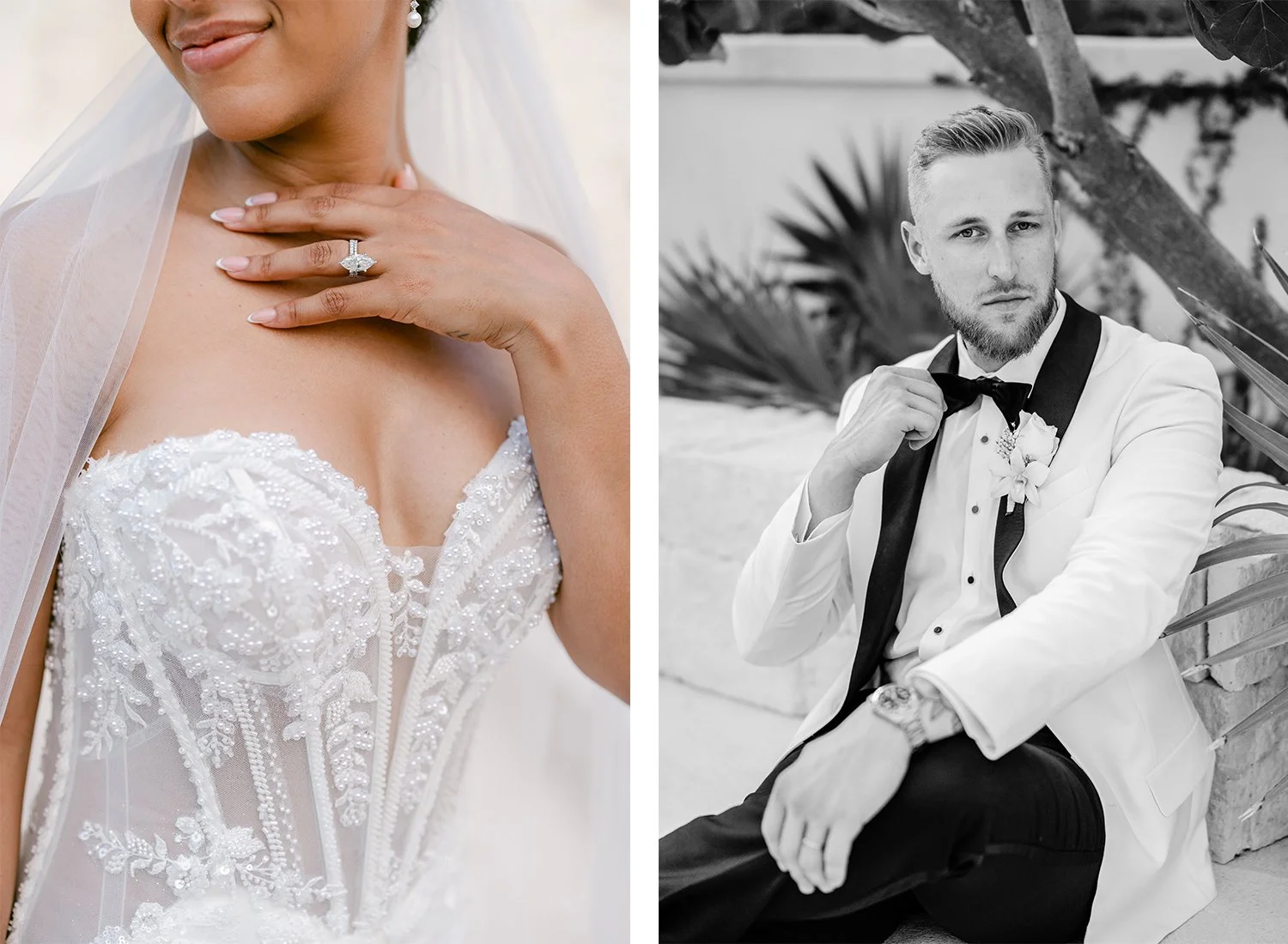 53 beautiful closeup of bride's ring and white wedding dress and a photo of the groom posing.JPG
