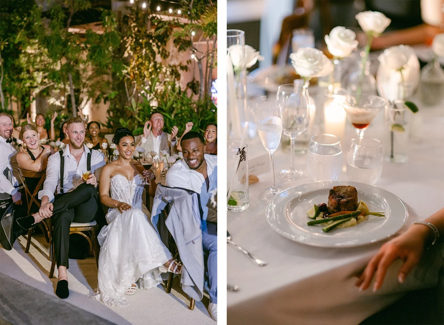 61 bride and groom laughing listening to the wedding guests speeches and fancy food.JPG