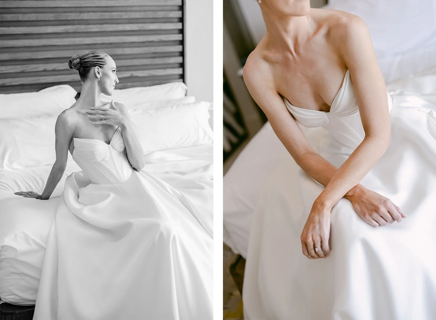 20 beautiful bride sitting on the bed posing and a closeup of her wedding dress.JPG