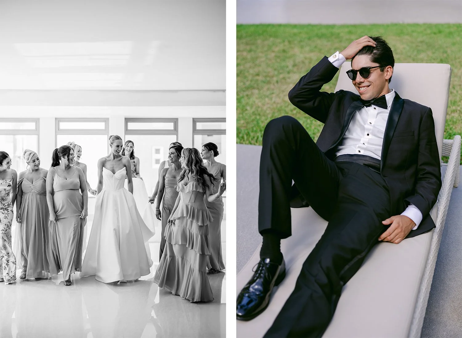 23 bride laughing with bridesmaids and groom posing on a beach chair.JPG
