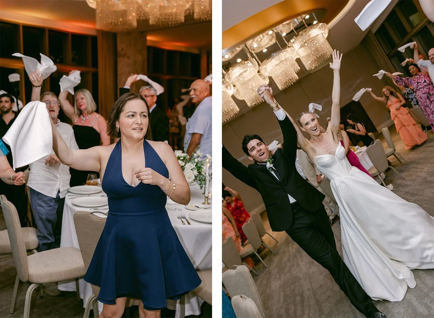 60 bride and groom's grand entrance to the wedding reception and wedding guests celebrating.JPG
