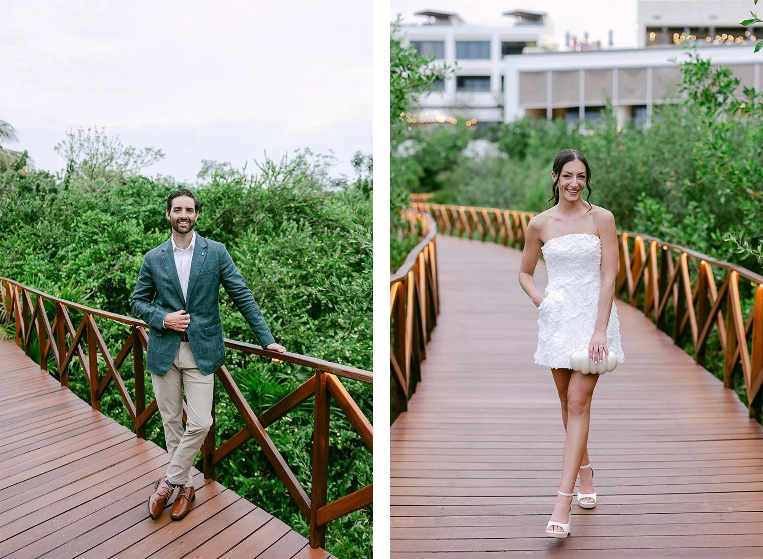 05 separated photos of bride and groom smiling showing their dressings for the welcome party.JPG